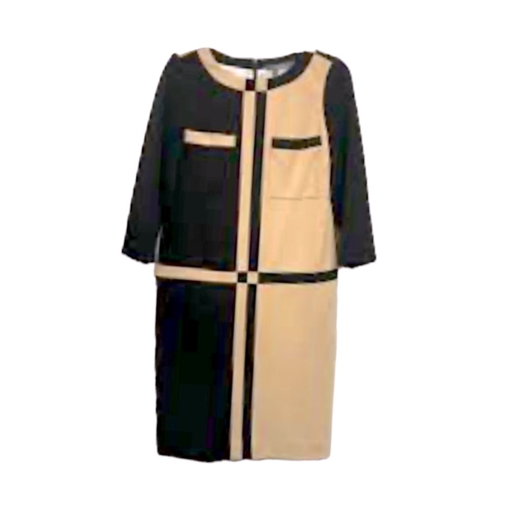 Per Se Classic Elegance Colorblock Knit Dress, Black & Tan, Size 4